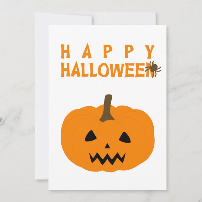 Carte Happy Halloween Texte et Pumkin on White (Devant)