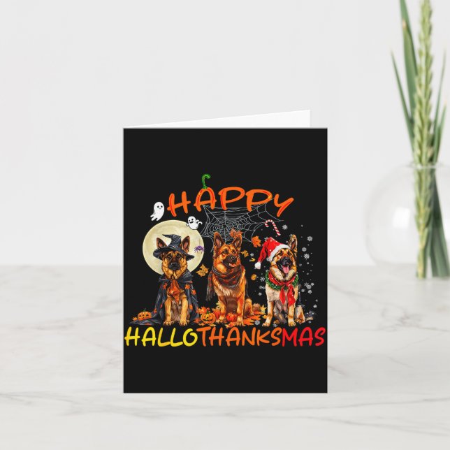 Carte Happy Halloween Thanksgiving Christmas German Shep (Devant)