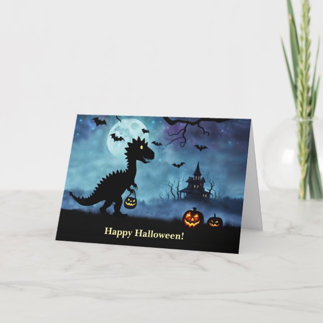 Carte Happy Halloween Trick ou le traitement mignon Dino (Devant)