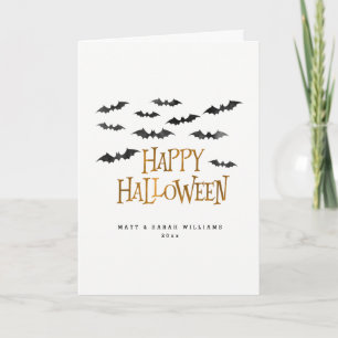 Carte Happy Halloween Watercolor chauves-souris