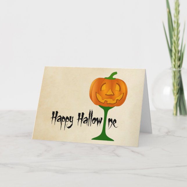 Carte Happy Hallowine Vin Citrouille Halloween (Devant)