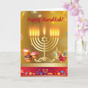 Carte Happy Hanoukka Lights Jewish Holiday Gold