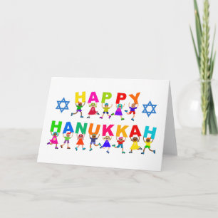 Carte Happy Hanoukka mignon dessin Diverse Kids Texte