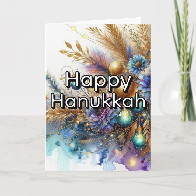 Carte Happy Hanukkah Greeting Card - Blue Gold Abstract  (Devant)