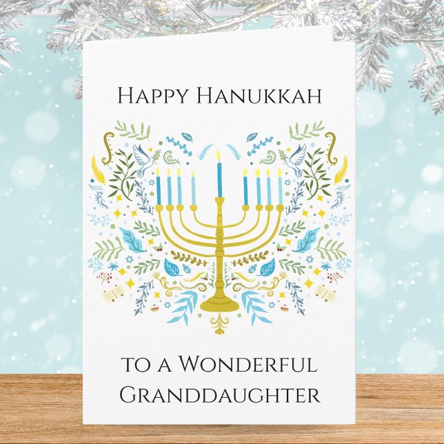 Carte Happy Hanukkah Menorah with Flowers Granddaughter  (Créateur téléchargé)