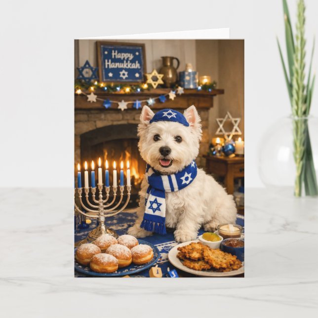 Carte Happy Hanukkah Westie Card – Festive Jewish Dog (Devant)