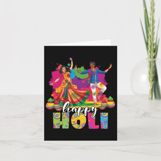 Carte Happy Holi Indian Dancing Spring Holi Festival De (Devant)