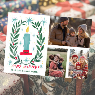 Carte Happy Holidays Bougie Hand Drag photos personnalis