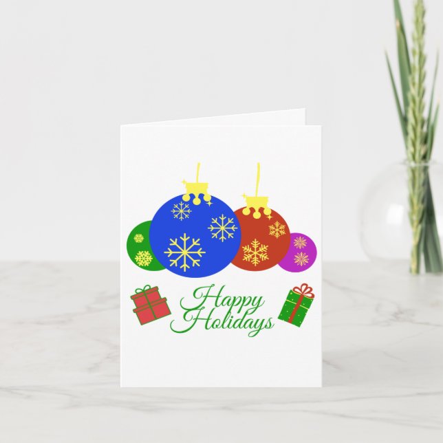 Carte Happy Holidays Christmas Balls and Gifts Design (Devant)