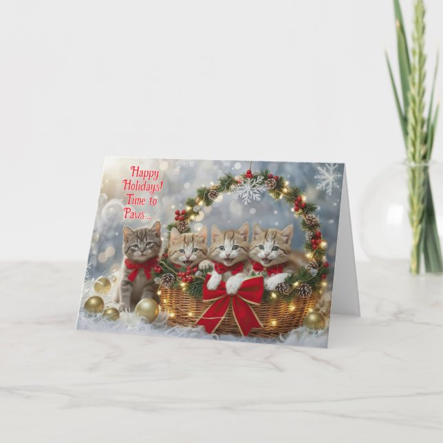 Carte Happy Holidays Christmas Cute Kitties Kittens (Devant)