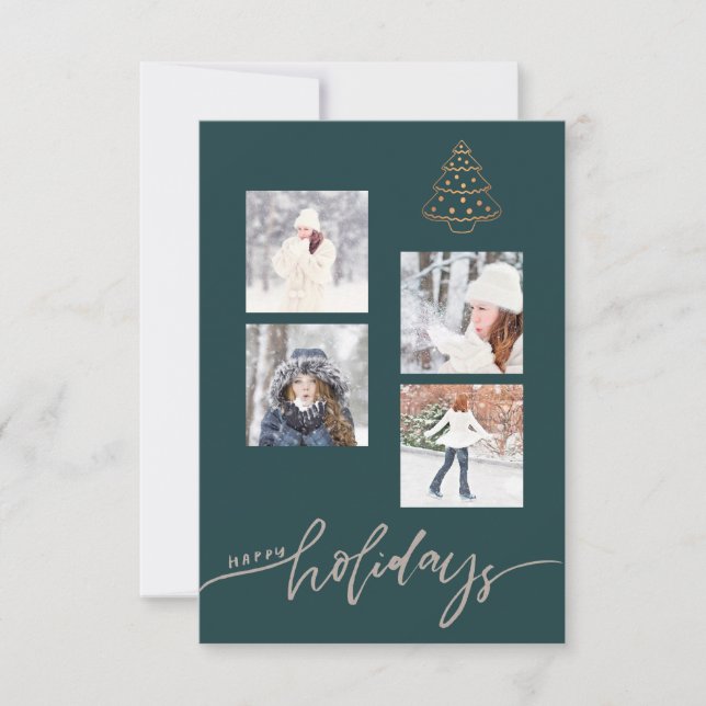 Carte Happy Holidays Gold Christmas Tree Photo Collage (Devant)