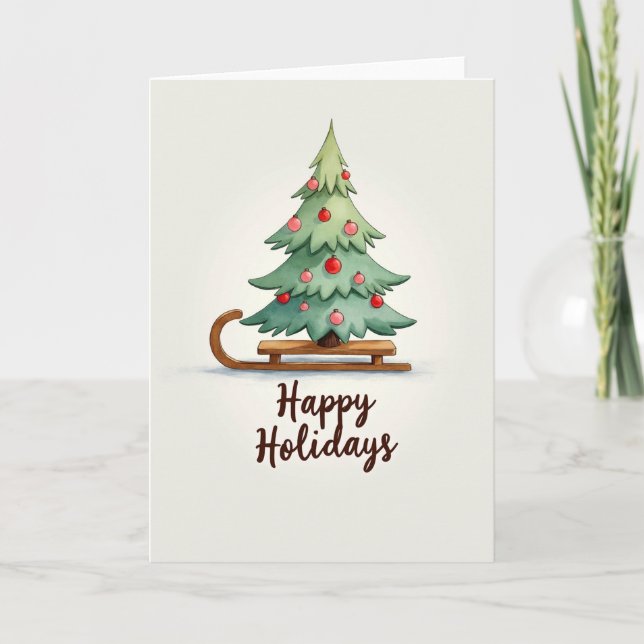 Carte Happy Holidays Tree on Sled Card (Devant)