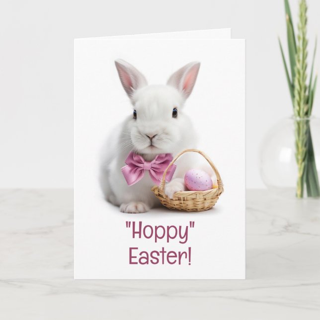 Carte Happy Hoppy Easter White Bunny Eggs (Devant)