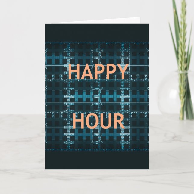 Carte Happy Hour Texte bleu Vector Art Imprimer (Devant)