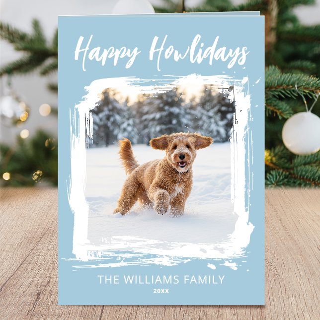 Carte Happy Howlidays Dog 2 Photo Christmas Blue Modern (Créateur téléchargé)