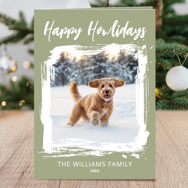 Carte Happy Howlidays Dog 2 Photo Christmas Green Modern (Créateur téléchargé)