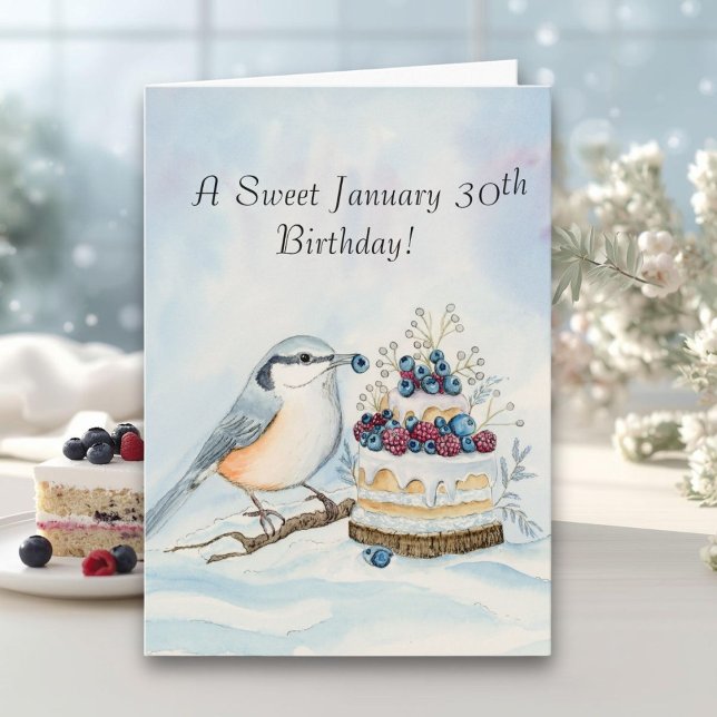 Carte Happy January 30th Birthday Nuthatch Bird (Créateur téléchargé)