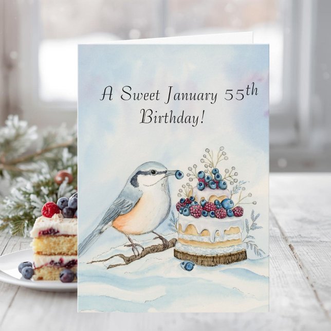 Carte Happy January 55th Birthday Nuthatch Bird (Créateur téléchargé)