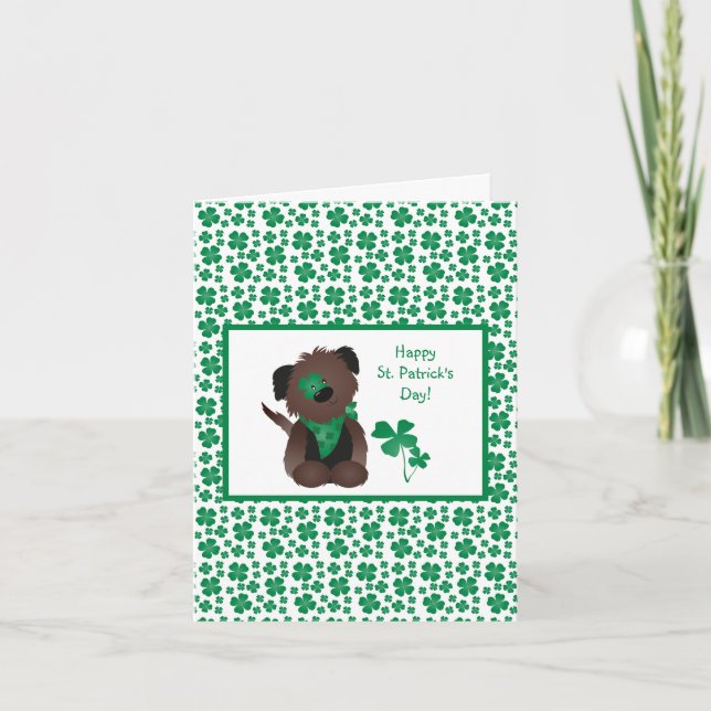 Carte Happy Jour de la Saint Patrick Chien quatre feuill (Devant)