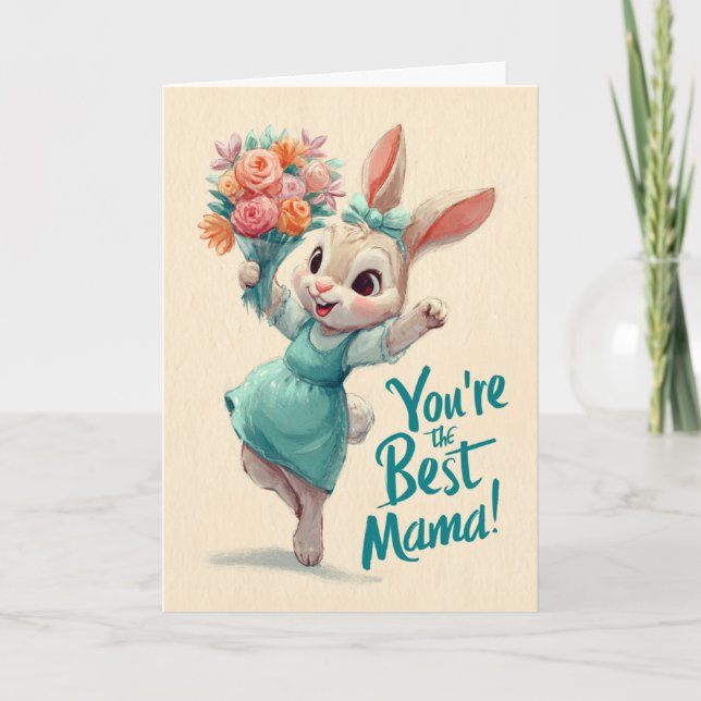 Carte Happy Little Bunny With Flowers for Mother's Day (Devant)