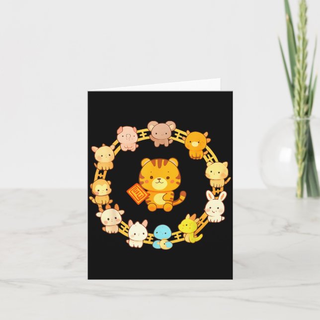 Carte Happy Lunar New Year Animals 12 Chinese Zodiac Sig (Devant)