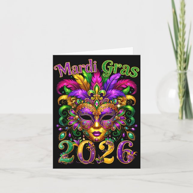 Carte Happy Mardi Gras 2026 Jester Hat New Orleans Men W (Devant)