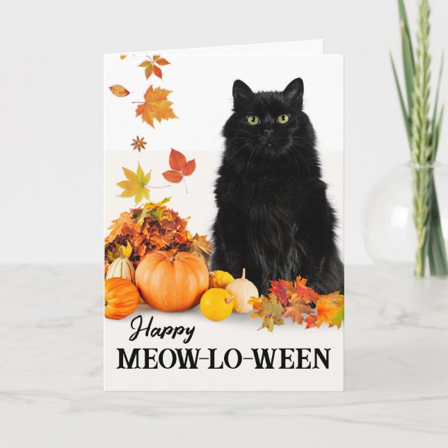 Carte Happy Meow-lo-ween avec Halloween Chat noir (Devant)