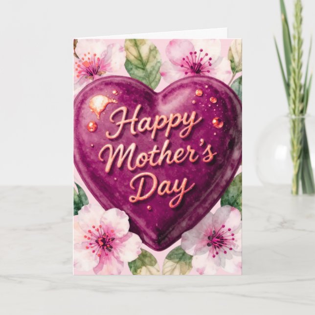 Carte Happy Mother’s Day Purple Heart Bloom (Devant)