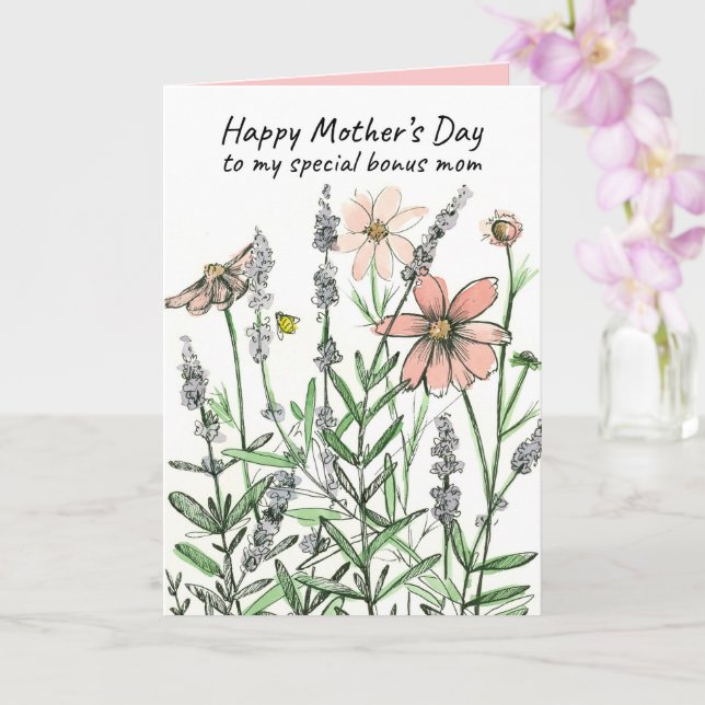 Carte Happy Mother's Day Bonus Mom Honeybee Wildflowers (Orchidée)