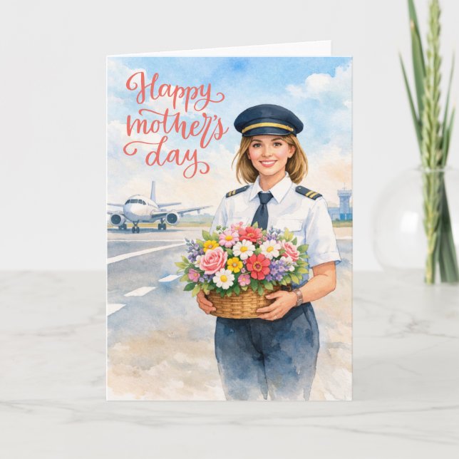 Carte Happy Mother's Day on the runway for pilot (Devant)