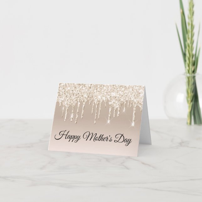 Carte Happy Mothers Day or gouttes parties scintillant l (Devant)