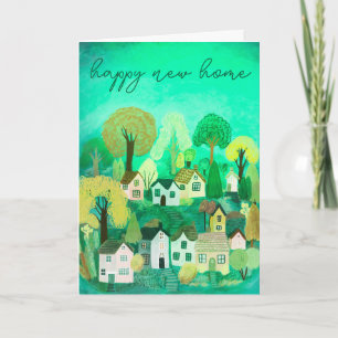 Carte HAPPY NEW HOME Mignonne Country Village Illustrati