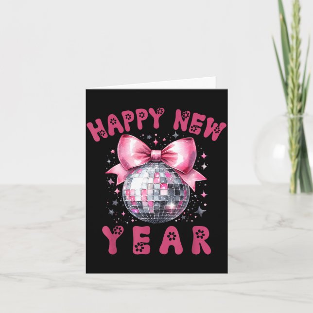 Carte Happy New Year 2026 Coquette Nk Bow Disco Ball Wom (Devant)