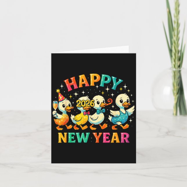 Carte Happy New Year 2026 Cute Duck Party Gift  (Devant)