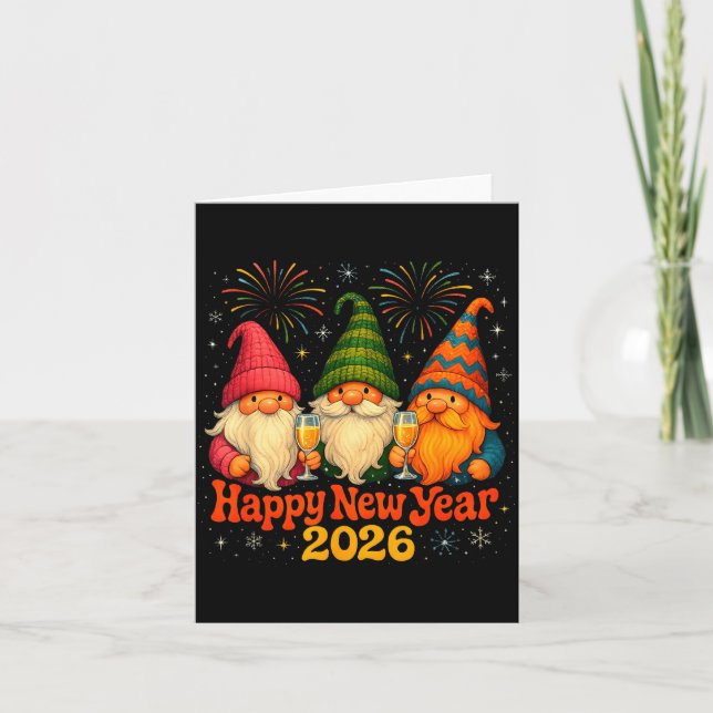Carte Happy New Year 2026 Cute Gnome Party Gift  (Devant)