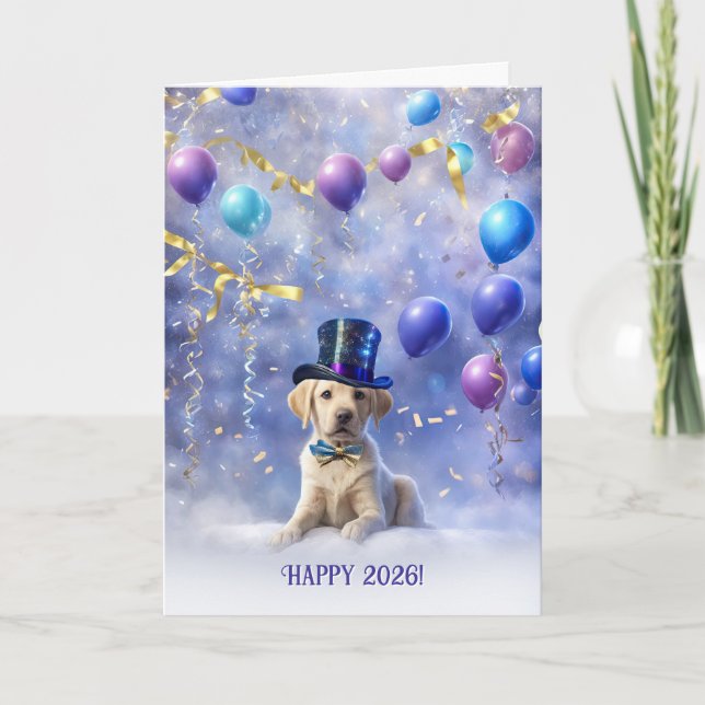 Carte Happy New Year 2026 Cute Yellow Labrador Retriever (Devant)