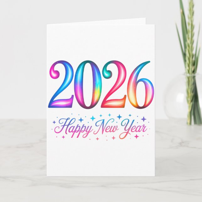 Carte Happy New Year 2026 Family Colorful Retro Celebrat (Devant)