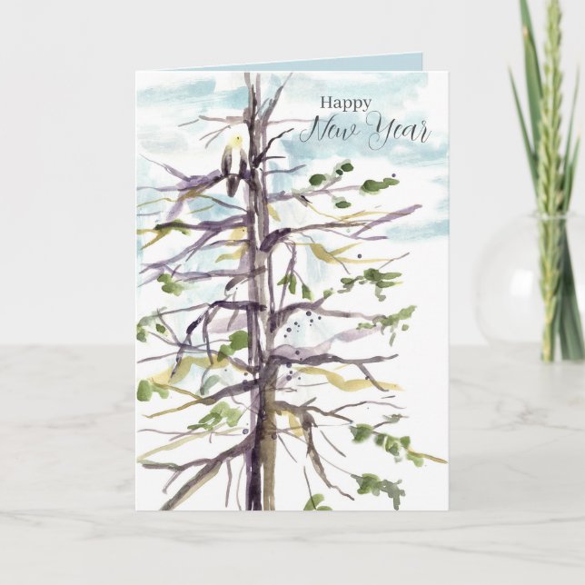 Carte Happy New Year Hawk Winter Tree Winter Sky (Devant)