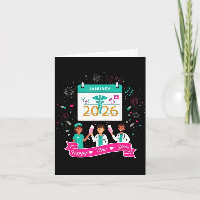 Carte Happy New Year Nurse Shirt; Cute Medical Staff 202 (Devant)