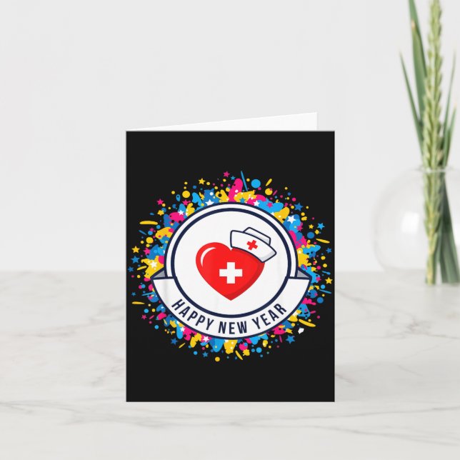 Carte Happy New Year Nurse Shirt Cute Nk Heartbeat Medic (Devant)