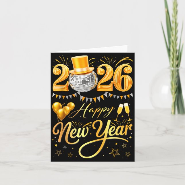 Carte Happy New Year Party 2026 Funny Balloon Family Mat (Devant)