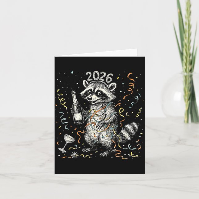 Carte Happy New Year Raccoon With Champagne Funny New Ye (Devant)