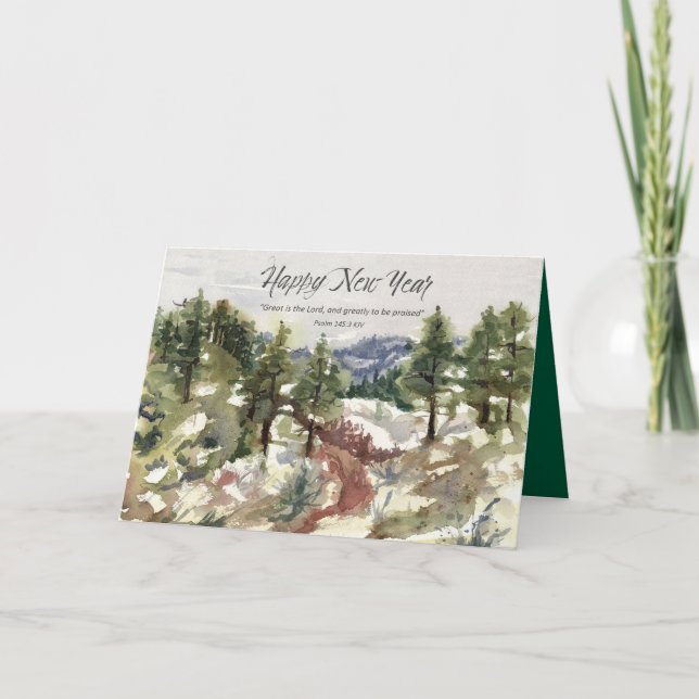Carte Happy New Year Scripture Psalm 145 Winter Desert (Devant)