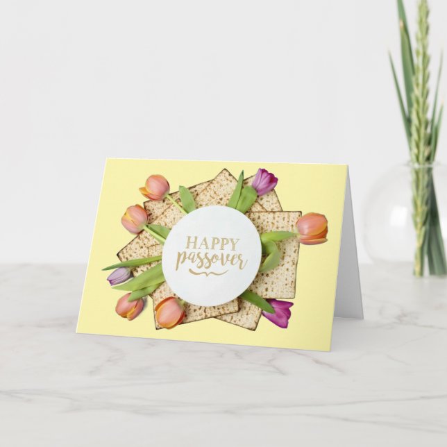 Carte Happy Passover Card with Tulips & Matzo | Modern (Devant)