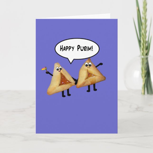 Carte Happy Purim Cute Smiling Hamentaschen Cartoon (Devant)