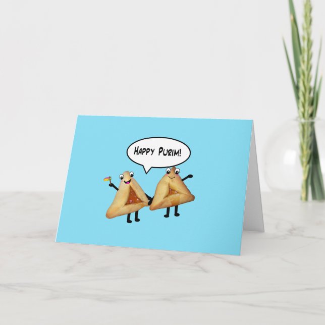 Carte Happy Purim Cute Smiling Hamentaschen Cartoon (Devant)