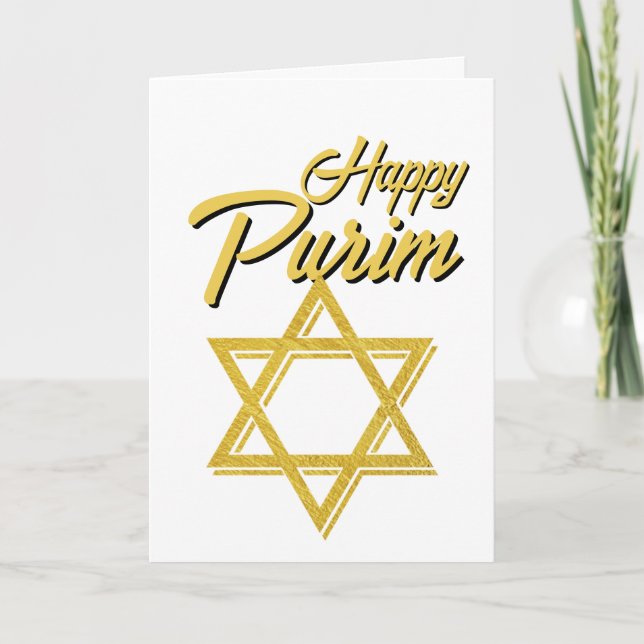 Carte Happy Purim Greeting Card - Golden Star of David (Devant)