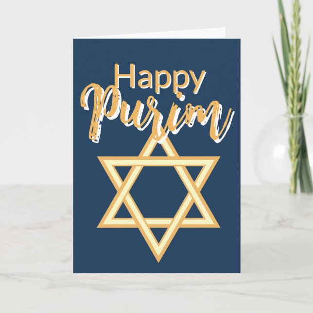 Carte Happy Purim Greeting Card - Star of David Blue  (Devant)