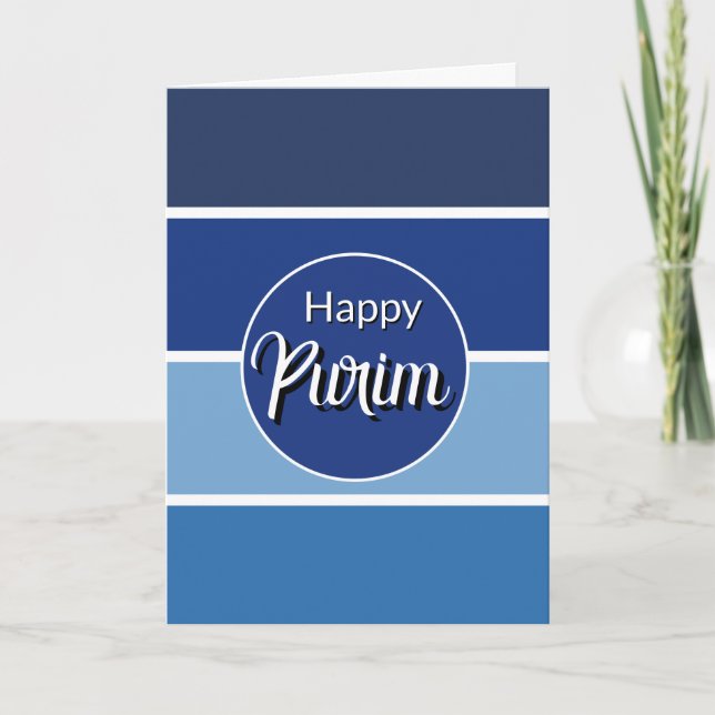 Carte Happy Purim Greeting Card - White Blue Lines  (Devant)