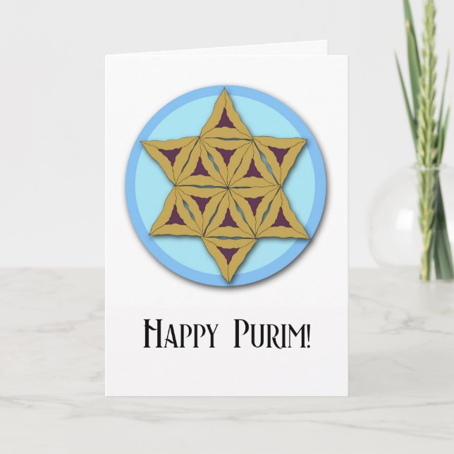 Carte Happy Purim Hamantaschen Cookies Star of David (Devant)